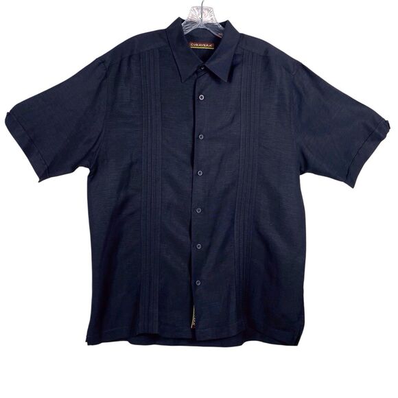CUBAVERA Men's Linen Blend No Pocket Guayabera Shirt Size Large Black - Picture 3 of 16